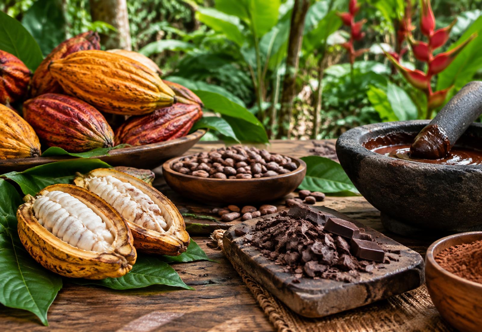 Costa Rican cacao pods and local chocolate preparation